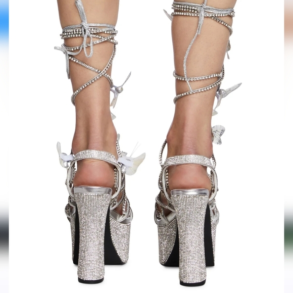 Dolls Kill × Poster Girl Rhinestone & Butterfly Platform Heels (8) No Box - Picture 6 of 11